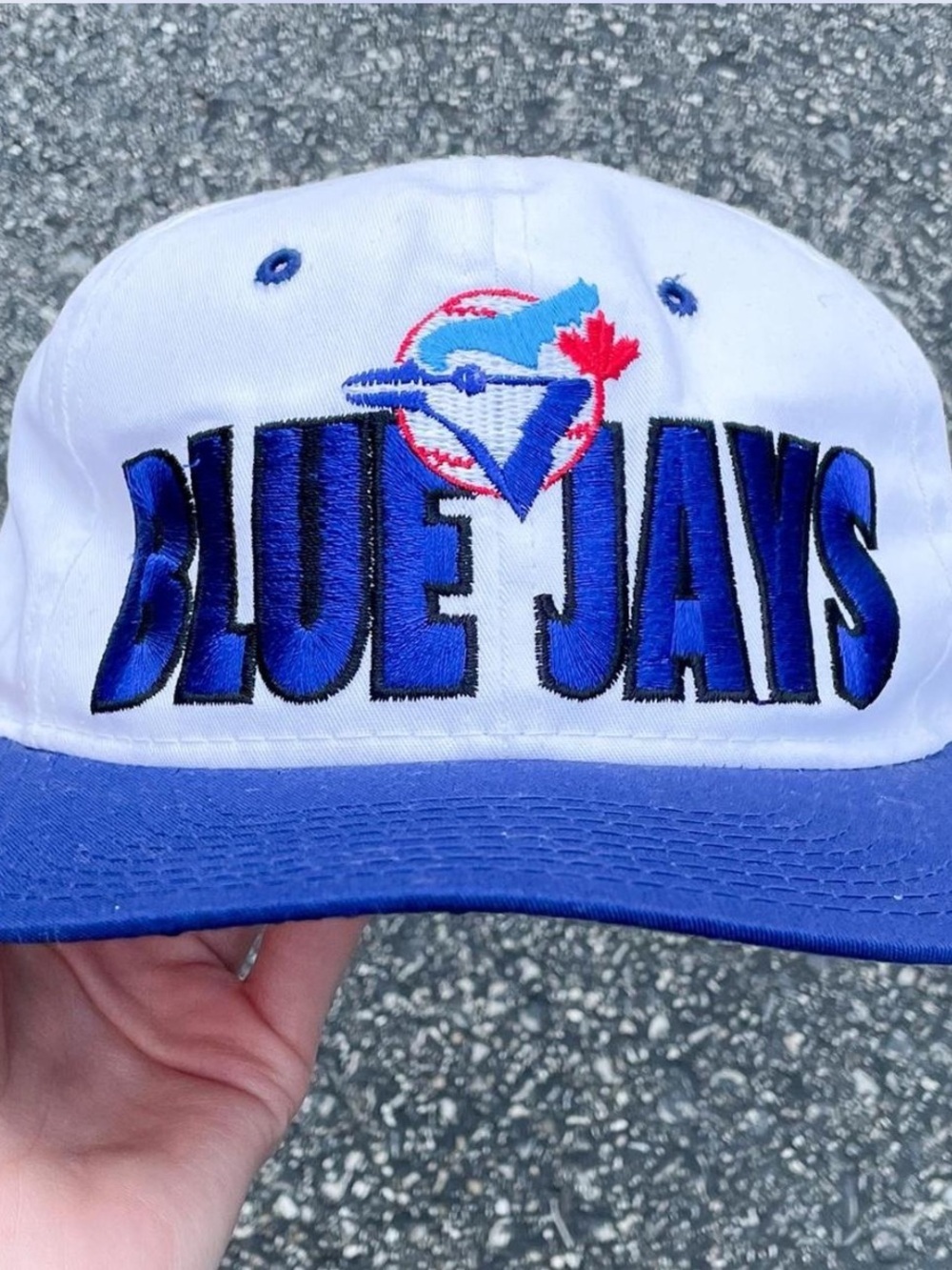 Vintage Toronto Blue Jays Starter Hat 90s Block Spellout Snapback Grey Underbrim